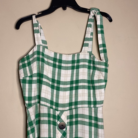ZARA Green Checkered Tie Straps with Buttons Dress - Picture 7 of 11